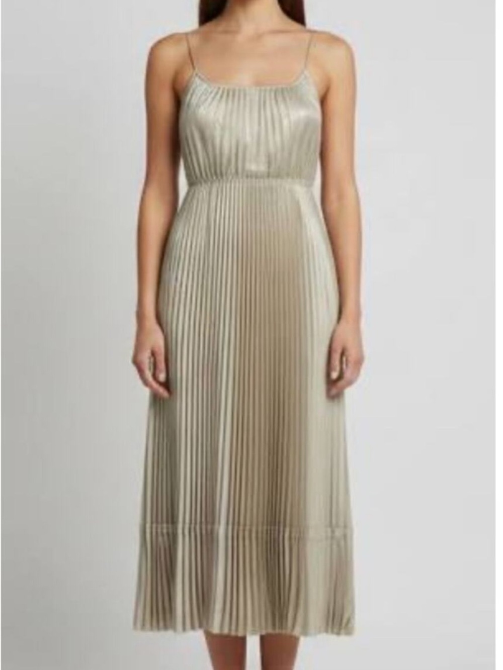 All Saints Silvi Pleated Metalic Midi Dress Sz S Champagne Beige Party Night Out